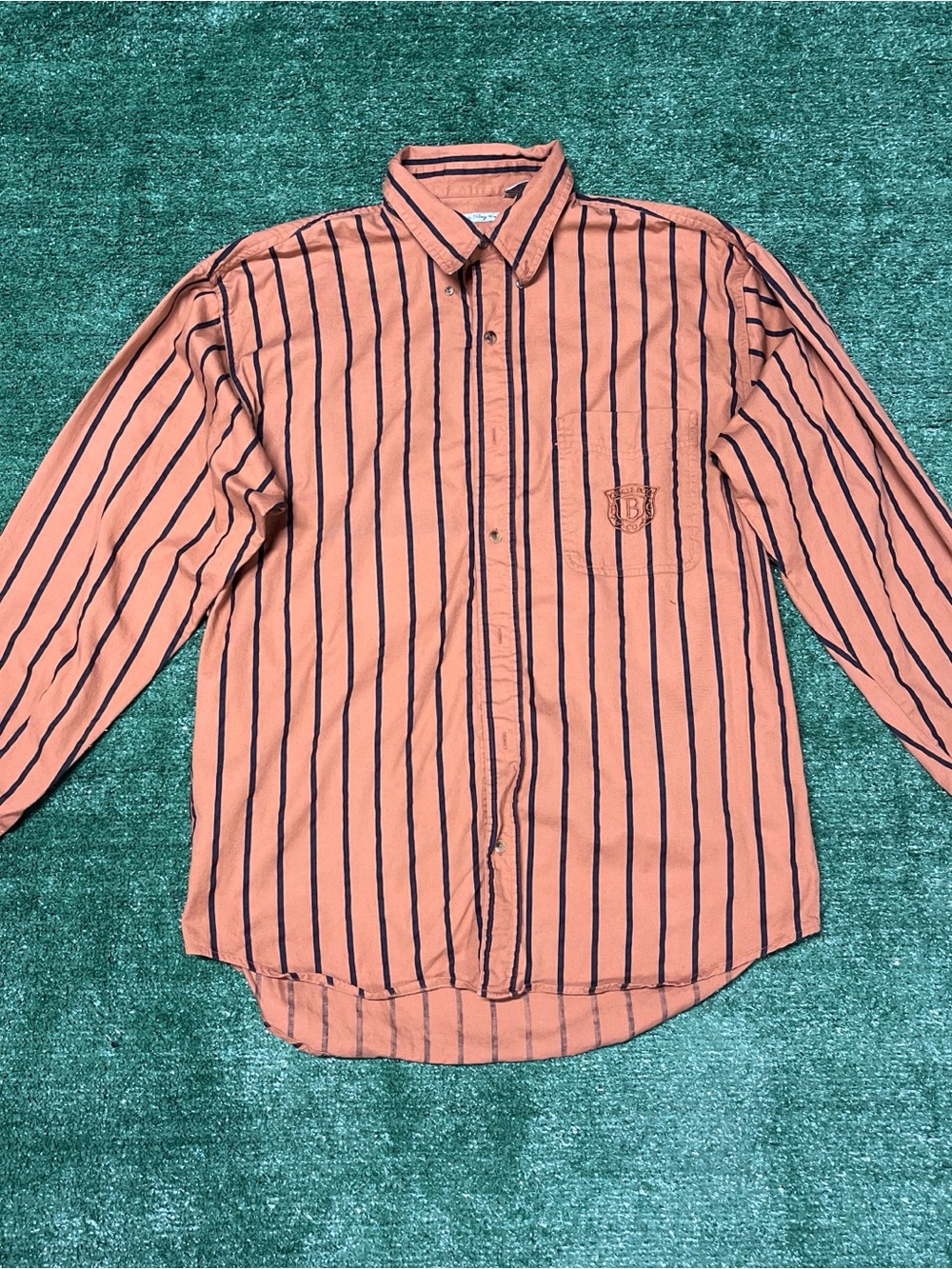 Bugle Boy Rust Orange Button-Down Shirt with Navy Stripes